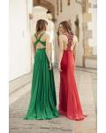 Vinatge Inspired Floral Lace Embroidered Long Green Chiffon Prom Dress