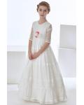 Vintage Jewel Neck 3/4 Sleeved Lace First Communion Dress with Flower 