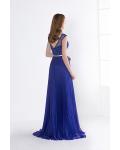 Royal Blue Sleeveless Beading A-line Long Chiffon Prom Dress 