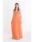  A-line Strapless Beading Pleated Long Chiffon Prom Dress
