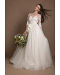 3/4 Lace Sleeves Ball Gown Tulle Wedding Dress with Ribbon 