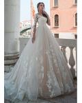 Beautiful Illusion Neck Ball Gown Long Sleeves Lace overlay Tulle Wedding Dress