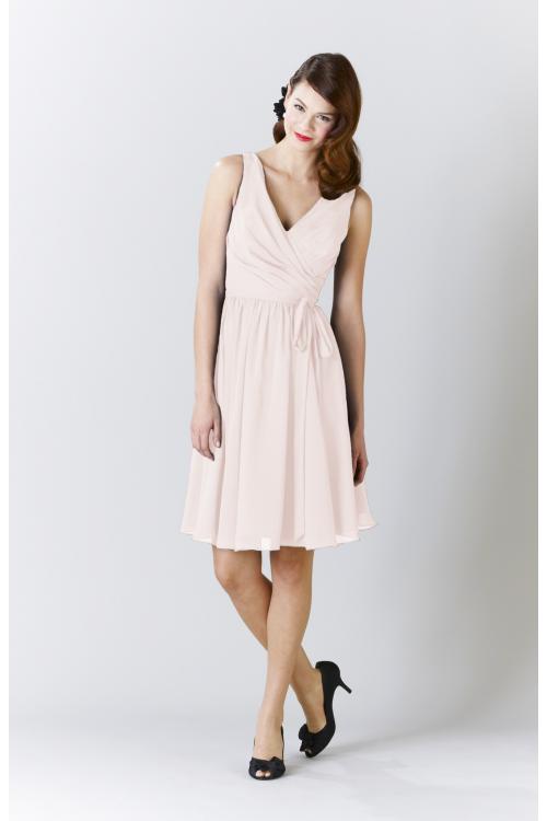 Pretty Knee Length Pleated Bodice Rustic Chiffon Bridesmaid Dress 