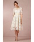 Short Sleeved A-line Knee Length Lace Wedding Dress with Ribbon 