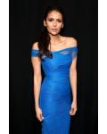  Sheath/Column Off-the-shoulder Pleated Knee-length Ocean Blue Prom Dress