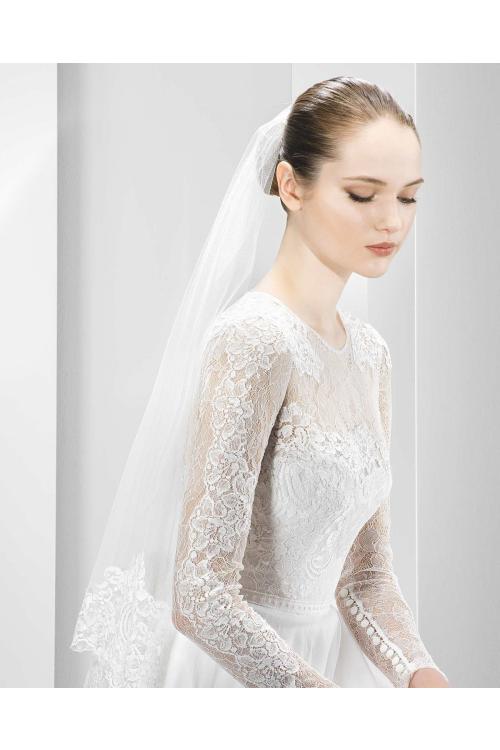 A-line Jewel Neck Lace Bodice Chiffon Wedding Dress 