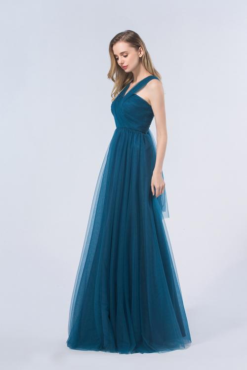 Tulle Zipper V-neck Floor-length Natural Bridesmaid Dresses