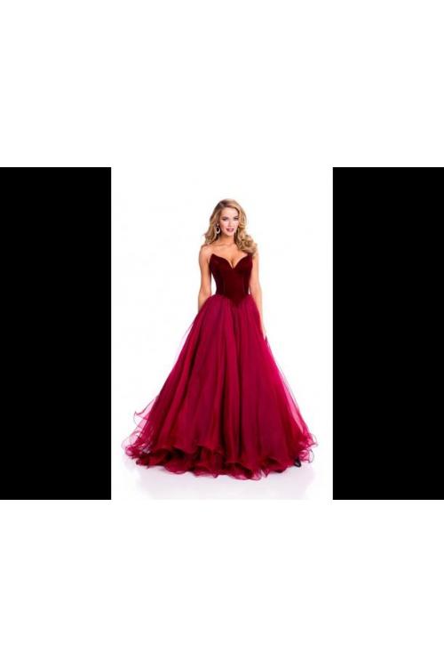 Elegant Sweetheart Princess Ball Gown Basque Wasit Long Burgundy Tulle Prom Dress 