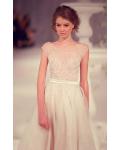 a-line sexy see-through floor-length organza cap sleeves beading evening dresses