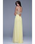 Strapless High Slit Beading A-line Daffodil Chiffon Prom Dress 
