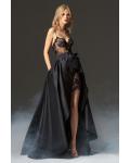  A-line Spaghetti Straps Sweetheart Sleeveless Bow(s) Lace Long Taffeta Evening Dresses with Detachable Asymmetrical/High Low Skirt