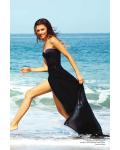 Sexy Strapless Slim Fitted Bodice Black Long Chiffon Split Beach Prom Dress 