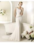 Elegant Sheath/Column One Shoulder Beading Sweep/Brush Train Chiffon Wedding Dresses