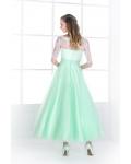 Half Sleeved Lace Bodice A-line Mint Green Tulle Bridesmaid Dress 