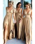  A-line V-neck Sleeveless Split Sweep/Brush Train Long Chiffon Bridesmaid Dress with 5 Styles(A/B/C/E/F)