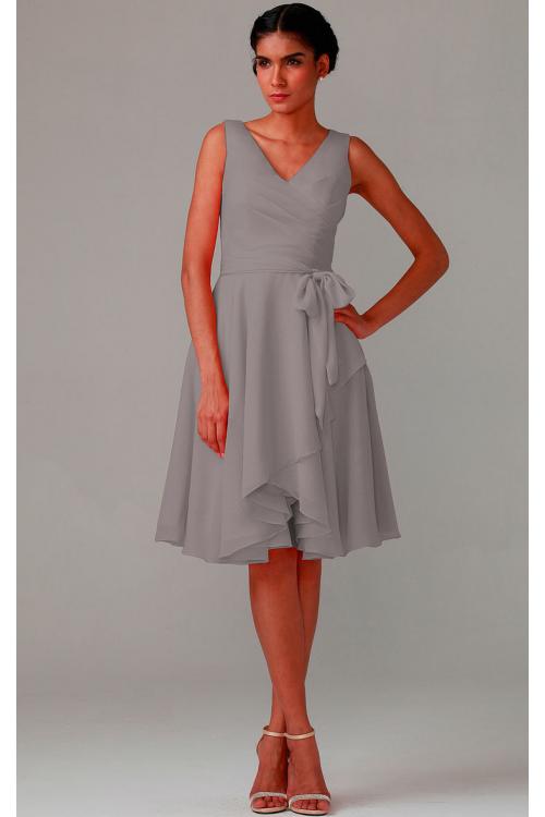 Knee-length V-neck Natural Chiffon A-line Bridesmaid Dresses