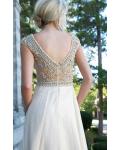 Scoop Neck Cap Sleeve Sparkle Beaded Long Chiffon A-line Prom Dress 