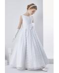  Ball Gown Sleeveless Floor-length Lace Fabric Communion Dress with Hand Made Flowers 