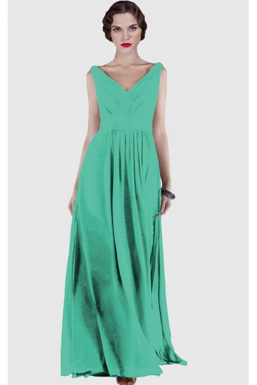 V-neck Natural Chiffon Floor-length A-line Bridesmaid Dresses