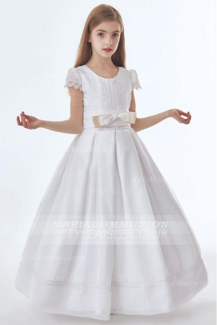 Exquisite Short Sleeve Bow(s) Lace Sashes/Ribbons Floor-length Long Organza Communion Dresses