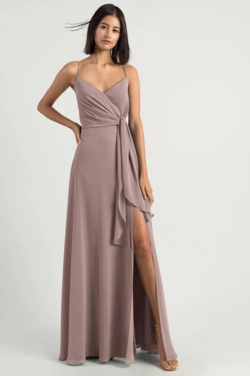 Simple Spaghetti Straps Sleeveless Empire Waist Split Floor-length Long Chiffon Bridesmaid Dresses