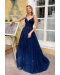 Spaghetti Straps Sleeveless Lace Appliques Floor length Long Tulle Prom Dresses