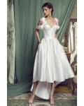  A-line Shoulder Straps Bows Asymmetrical/High Low Long Satin Wedding Dresses with Pockets 