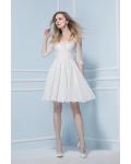  A-line V-neck 3/4 Length Sleeve Lace Knee-length Wedding Dresses