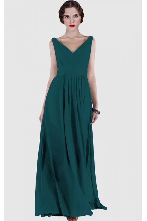 V-neck Natural Chiffon Floor-length A-line Bridesmaid Dresses