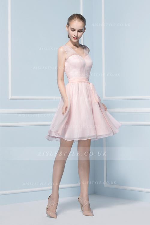 Sleeveless V Neck Knee Length Chiffon Bridesmaid Dress 