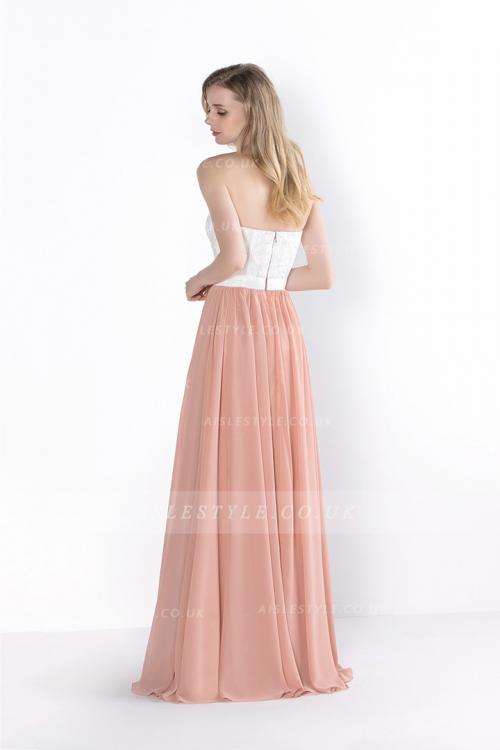 Strapless Sweetheart Lace Bodice A-line Chiffon Bridesmaid Dress 