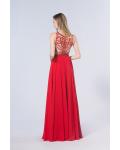 Sparklly Beading A-line Sleeveless Long Red Chiffon Prom Dress 