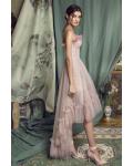  A-line Strapless Sleeveless Feathers Lace Asymmetrical/High Low Long Prom Dress