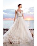 Pretty Sleeveless Princess A-line Tiers Tulle Wedding Dress with Beaded Belt
