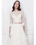 Chic Two Piece 3/4 Sleeved Lace A-line Tulle Wedding Dress 