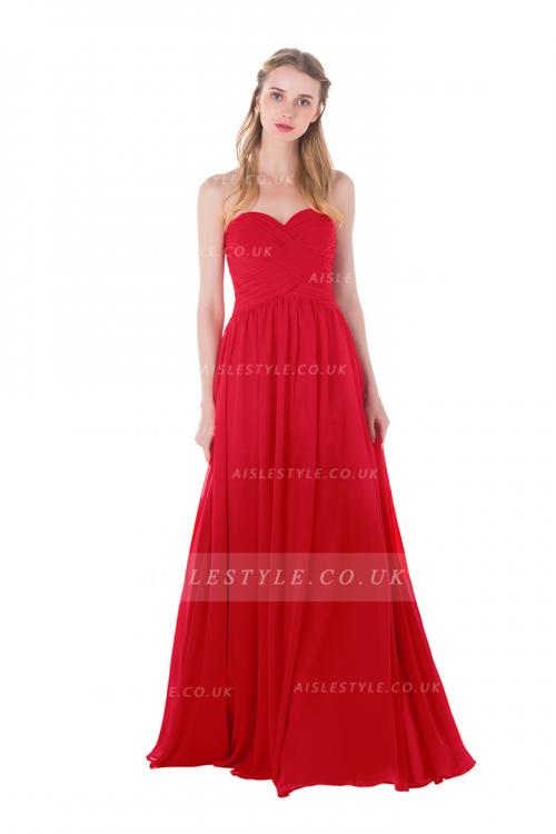 Red Long Pleated A-line Sweetheart Chiffon Beach Bridesamid Dress
