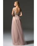  A-line Bateau Neckline Cap Sleeves Lace Appliques Floor-length Long Tulle Prom Dresses