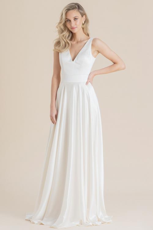 Two Piece A-line V-neck Sleeveless Sweep/Brush Train Long Wedding Dresses