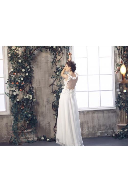 Sleeveless V Neck Empire Waist Flower Adorned Long Chiffon Wedding Dress 