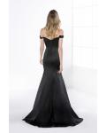 Simple Off Shoulder Black Mermaid Long Satin Prom Dress 