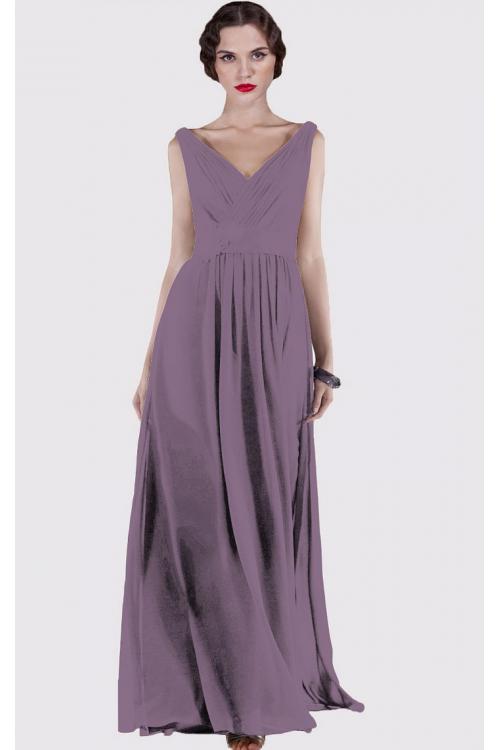 V-neck Natural Chiffon Floor-length A-line Bridesmaid Dresses