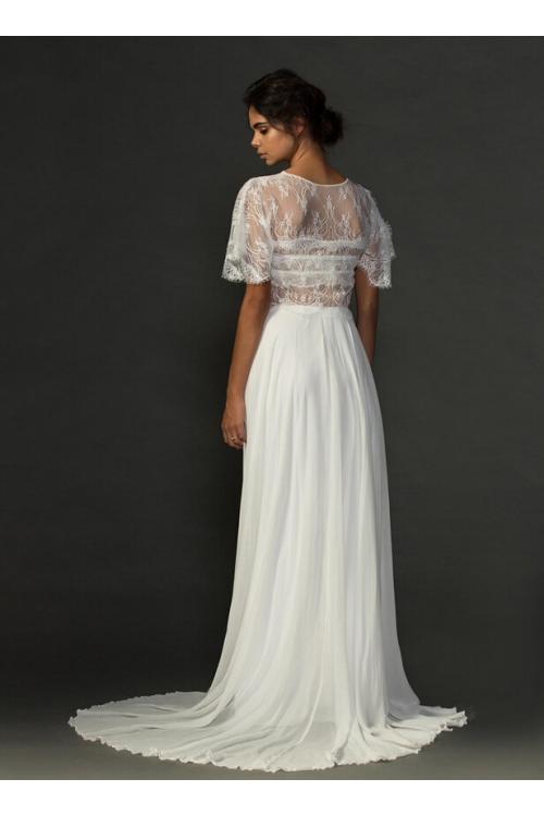 Boho Two Piece Jewel Neck Lace Top A-line Chiffon Wedding Dress 