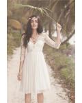 Charming A-line V Neck 3/4 Length Sleeve Short Chiffon Wedding Dress