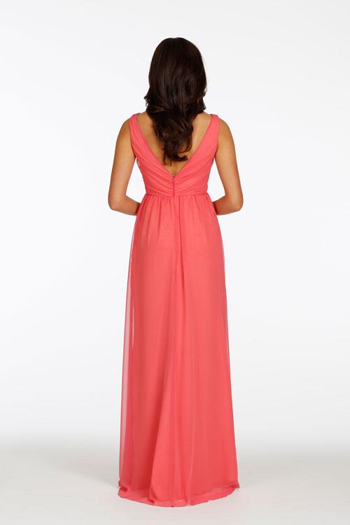 Sleeveless V Neck Empire A-line Watermelon Long Chiffon Maternity Bridesmaid Dress