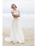 Vinatge Lace Top Bateau Neck Long Organza Wedding Dress 