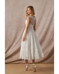  A-line Scoop Neckline Sleeveless Lace Appliques Tea-length Short Tulle Wedding Dresses with Buttons