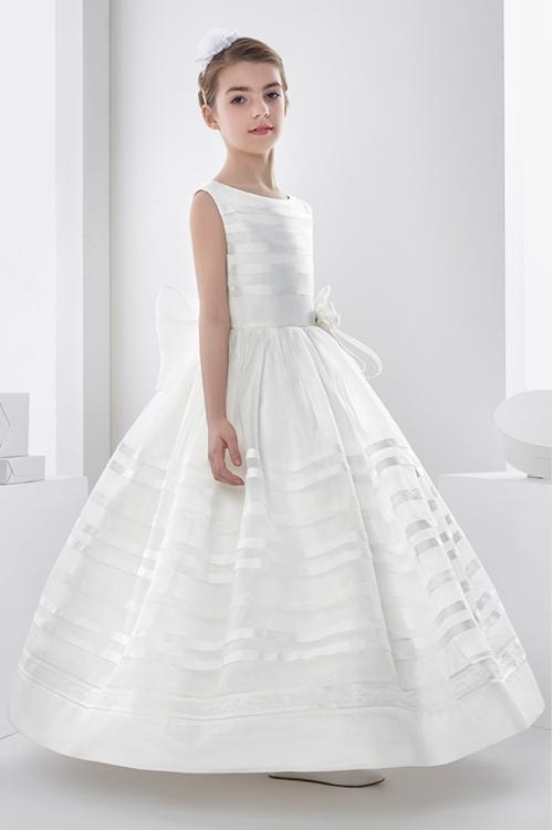 Nectarean Ball Gown Sleeveless Bow(s) Floor-length Organza Communion Dresses 