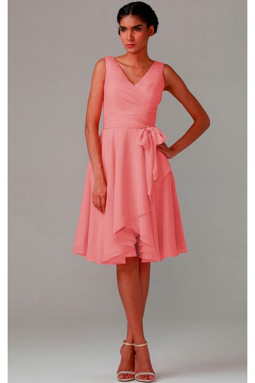 Knee-length V-neck Natural Chiffon A-line Bridesmaid Dresses