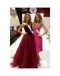 Elegant Sweetheart Princess Ball Gown Basque Wasit Long Burgundy Tulle Prom Dress 