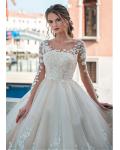 Beautiful Illusion Neck Ball Gown Long Sleeves Lace overlay Tulle Wedding Dress